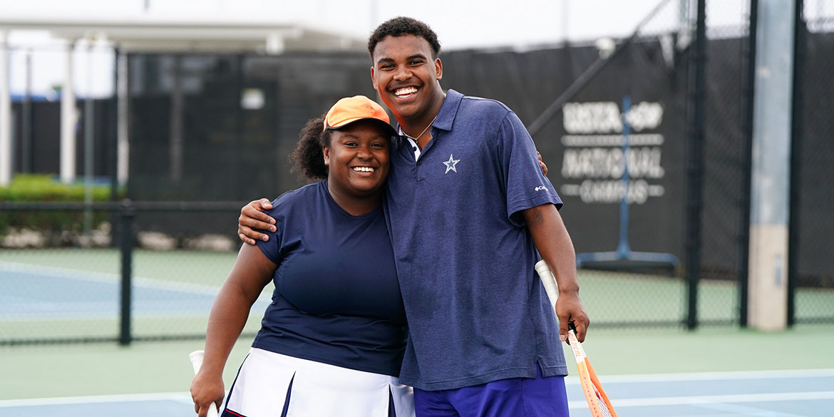 People playing in a Padel court at the USTA National Campus.