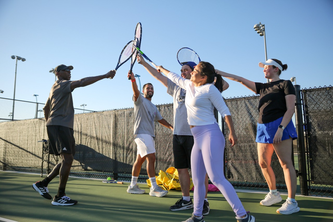 Young girl playing tennis at the USTA National Campus.