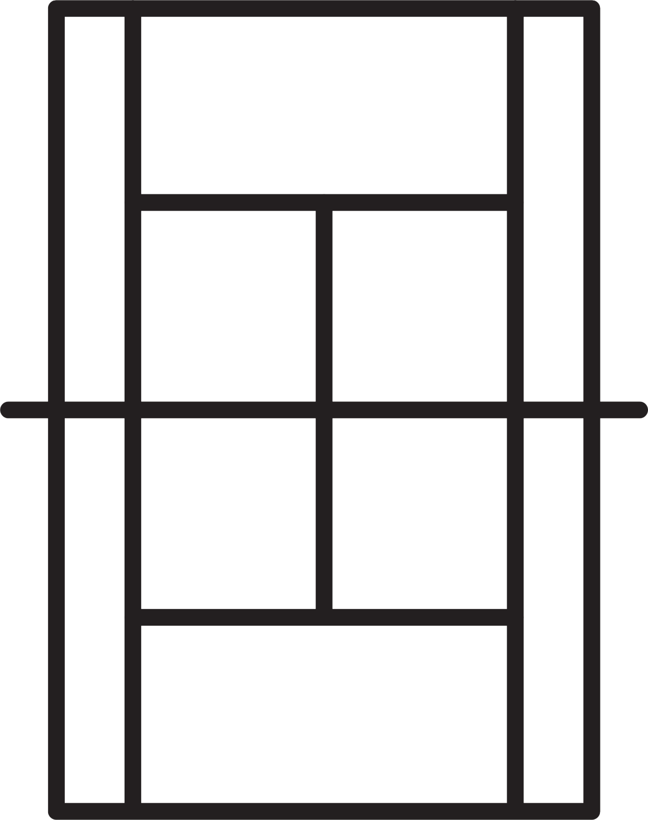 Black and white icon of a tennis court vertically shown